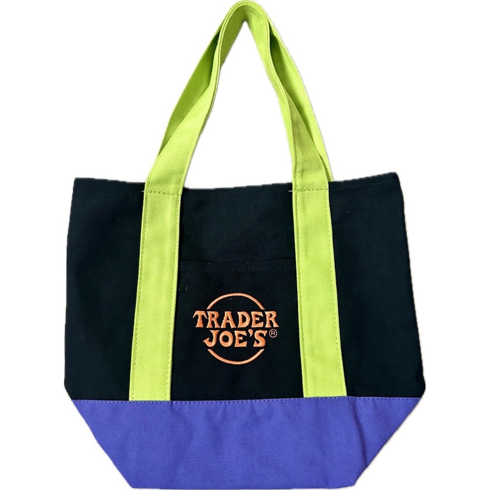 NWT Limited Edition Trader Joe's Black and Purple Canvas Tote Bag - Picture 2 of 9
